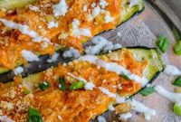 Fiery Buffalo Chicken Zucchini Boats