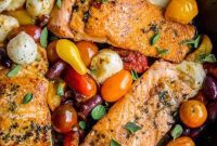 Speedy Pan-Seared Salmon with Burst Tomatoes and Melted Mozzarella
