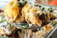 Gooey Cheesy Asparagus Tortellini Bake