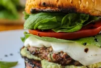 Mediterranean Caprese Burger with Artichoke Pesto