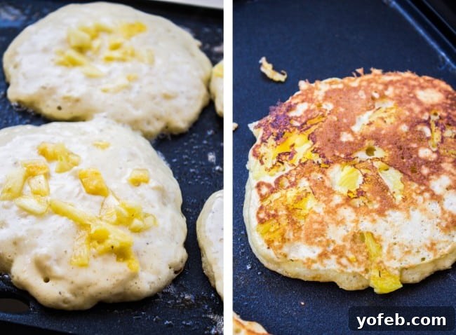 Golden Macadamia Banana Pancakes 8 Juicy fresh pineapple slices, a perfect topping for a tropical pancake experience