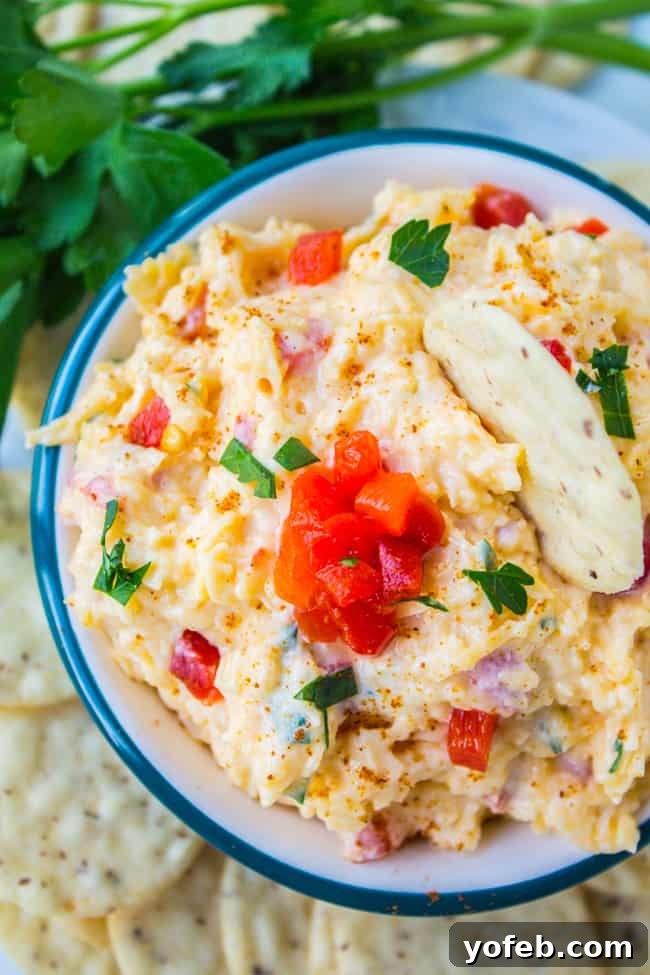 Golden Pimiento Perfection 2 Pimiento Cheese Dip, a classic Southern appetizer