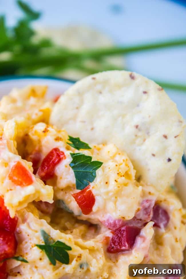 Golden Pimiento Perfection 5 Pimiento Cheese Dip with dippers