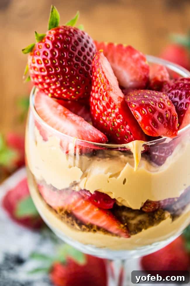 Irresistible Dulce de Leche Cheesecake Parfaits 2 Delicious Dulce de Leche Cheesecake Parfaits ready to be served at a party