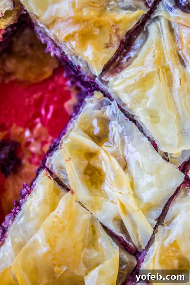 Decadent Berry Cheesecake Baklava 6 Close-up of Berry Cheesecake Baklava layers