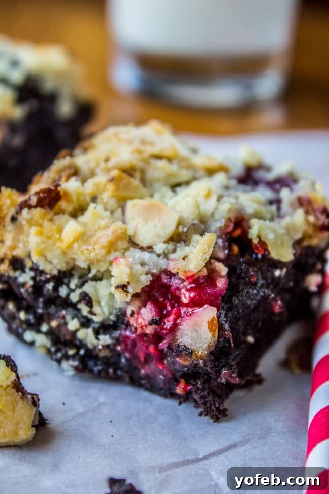 Raspberry Almond Streusel Brownies 2 Raspberry Almond Crumb Brownies from The Food Charlatan