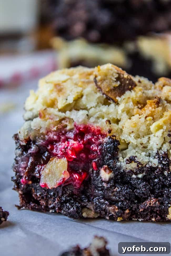 Raspberry Almond Streusel Brownies 3 Raspberry Almond Crumb Brownies from The Food Charlatan