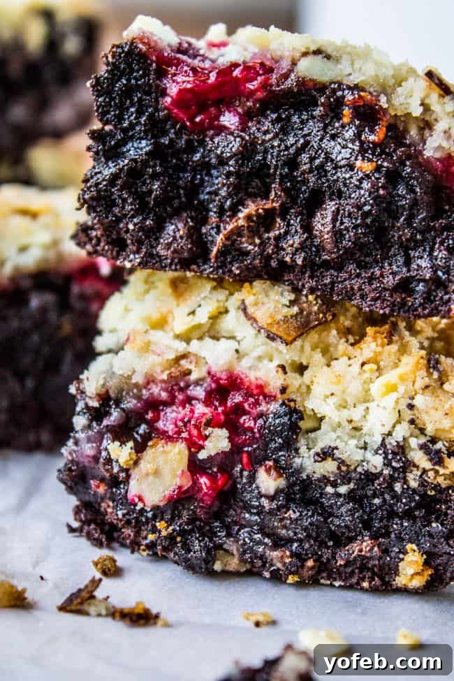 Raspberry Almond Streusel Brownies 5 Raspberry Almond Crumb Brownies from The Food Charlatan