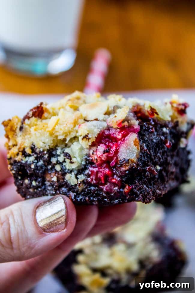 Raspberry Almond Streusel Brownies 6 Raspberry Almond Crumb Brownies from The Food Charlatan