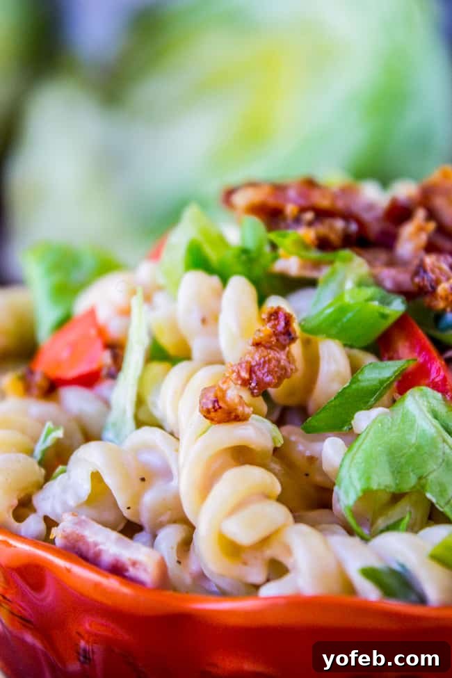Creamy BLT Pasta Salad 7 A vibrant bowl of BLT pasta salad ready to be served.