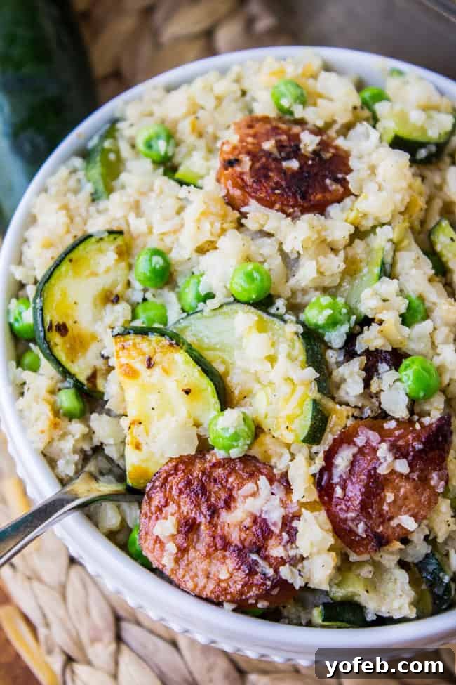 Cauliflower Rice Skillet with Zucchini and Kielbasa