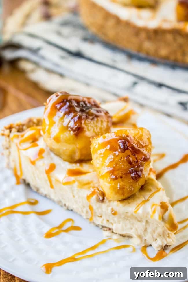 No Bake Salted Caramel Cheesecake with Caramelized Bananas from The Food Charlatan. This easy no bake salted caramel cheesecake has such amazing flavor! Caramelized bananas, hello. The almond crust lends great texture and means that this dessert is gluten free! #cheesecake #nobake #saltedcaramel #caramel #bananas #easy Caramel Cheesecake with Caramelized Bananas