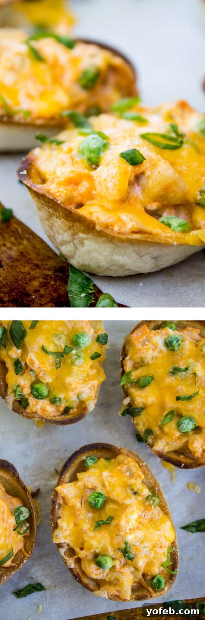 Loaded Buffalo Chicken Boats 2 Crispy Cheesy Buffalo Chicken Boats ready for serving