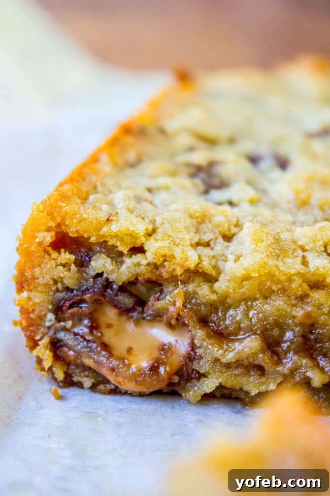 Luscious Caramel Almond Butter Bars 6 Top-down view of Caramely Almond Butter Bars with Rolos
