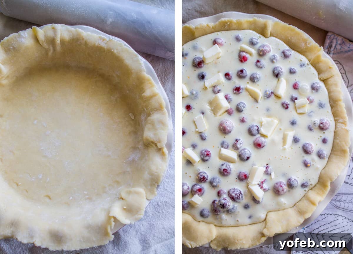 Pie crust being prepared for Cranberry Custard Pie