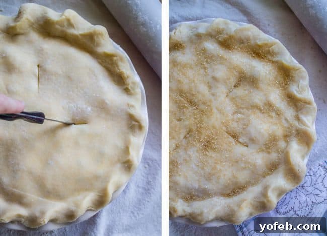 Sprinkling coarse sugar on pie crust before baking