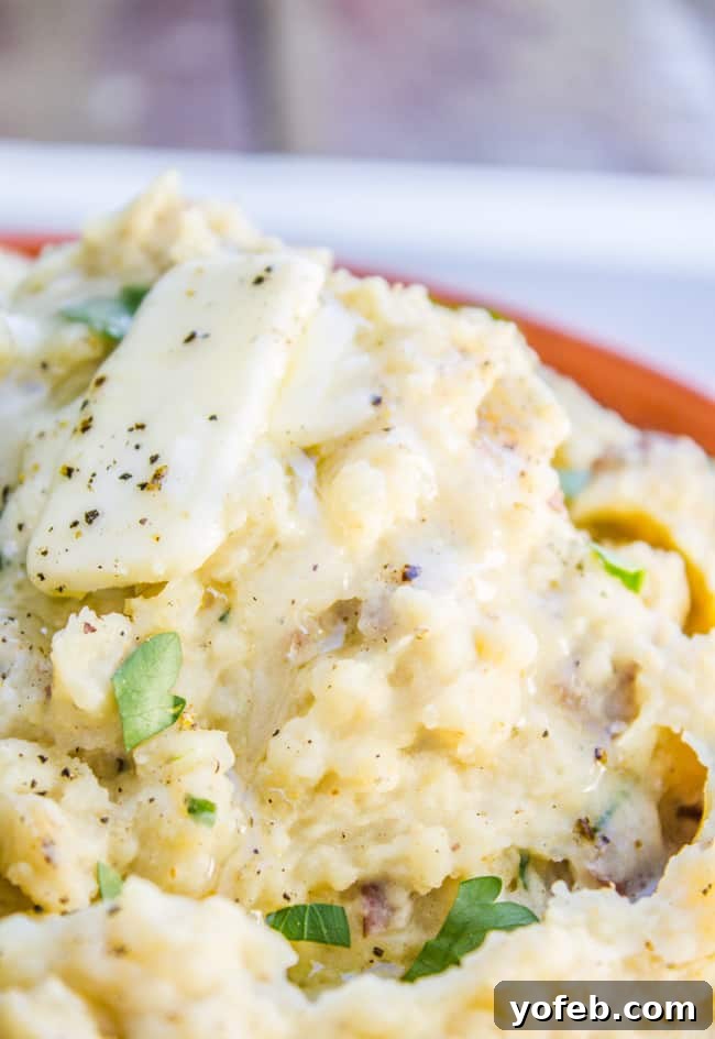 Luscious Slow Cooker Buttermilk Mashed Potatoes 3 Close-up of fluffy Slow Cooker Buttermilk Mashed Potatoes