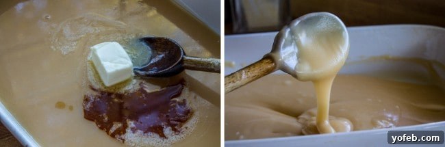 Gourmet Caramel Pecan Nougat Rolls 11 Nougat mixture being stirred in a saucepan