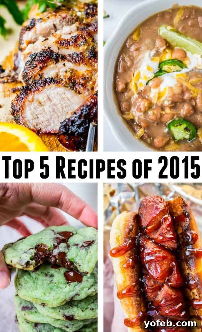 Reliving 2015 The Food Charlatan's Top 5 Culinary Hits 2 Top 5 Recipes of 2015 from The Food Charlatan: A collage featuring hot dogs, beans, cookies, pork tenderloin, and Cuban pork.