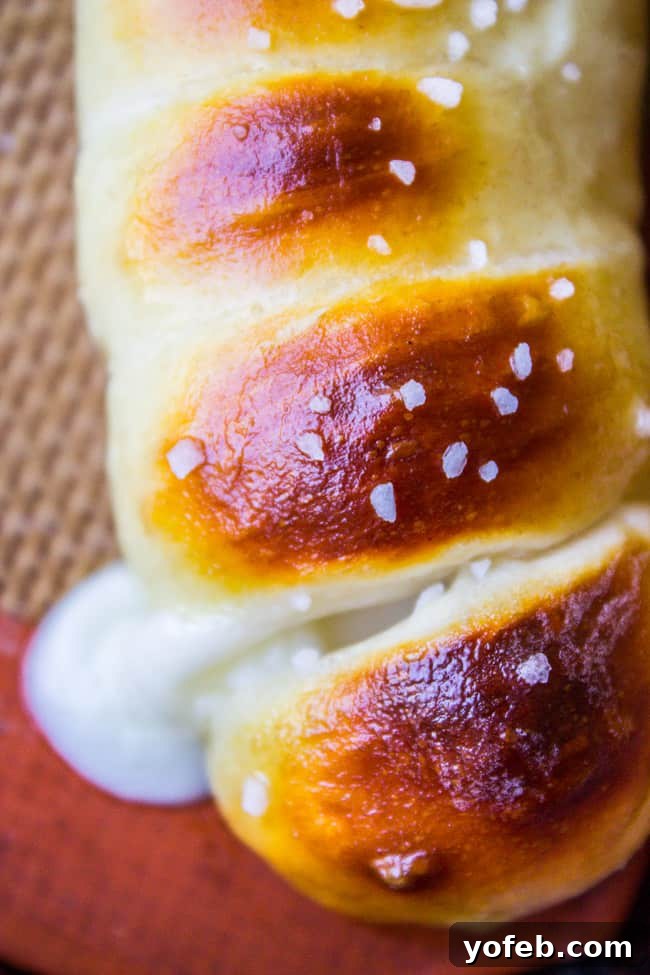 Snow-Capped Chili Cheese Dip 10 Golden-brown Mozzarella-Stuffed Soft Pretzels, warm and inviting.