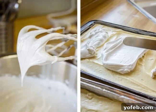 Strawberry Pineapple Meringue Dream Cake 6 Spreading meringue over cake batter