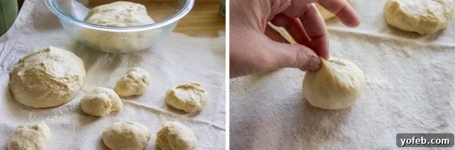 Aunt Shirley's Signature Dinner Rolls 12 Hands carefully shaping individual portions of dough into smooth, round dinner rolls.