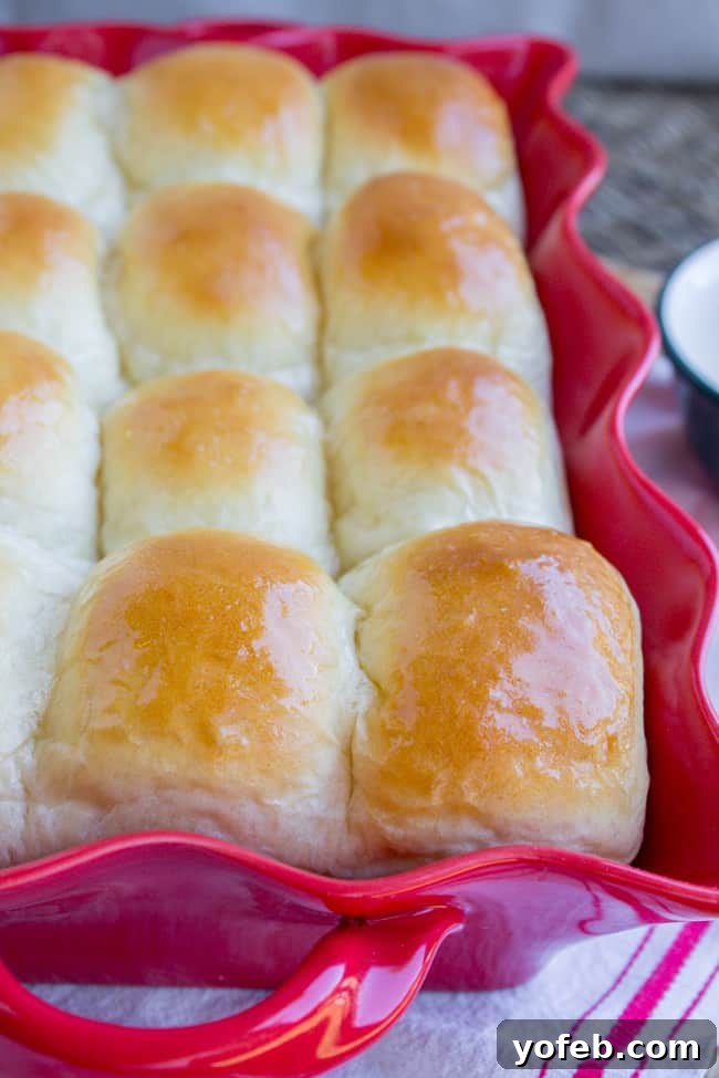 Aunt Shirley's Signature Dinner Rolls 8 A serving dish filled with perfectly baked, golden-brown homemade dinner rolls, ready for the table.