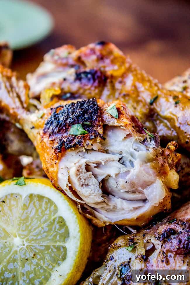 Bright Lemon Tarragon Grilled Chicken 5 Juicy grilled chicken pieces seasoned with salt and pepper before marinating.