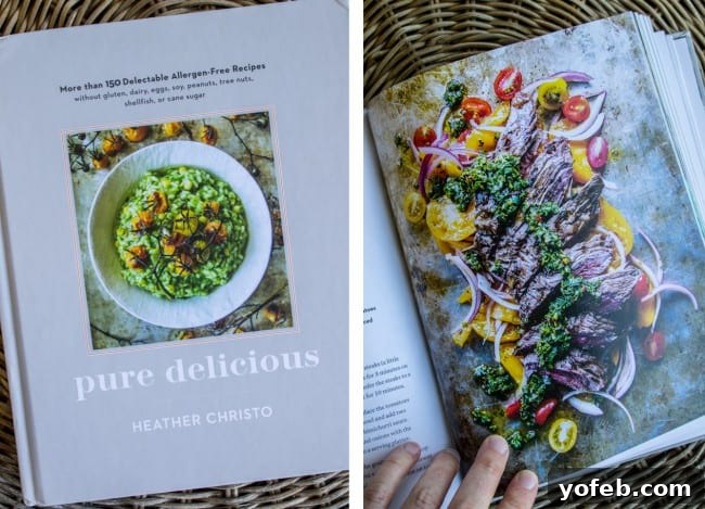 Luscious Vegan Raspberry Buttermilk Cake 7 Pure Delicious Cookbook by Heather Christo, showing a grilled skirt steak with chimichurri.