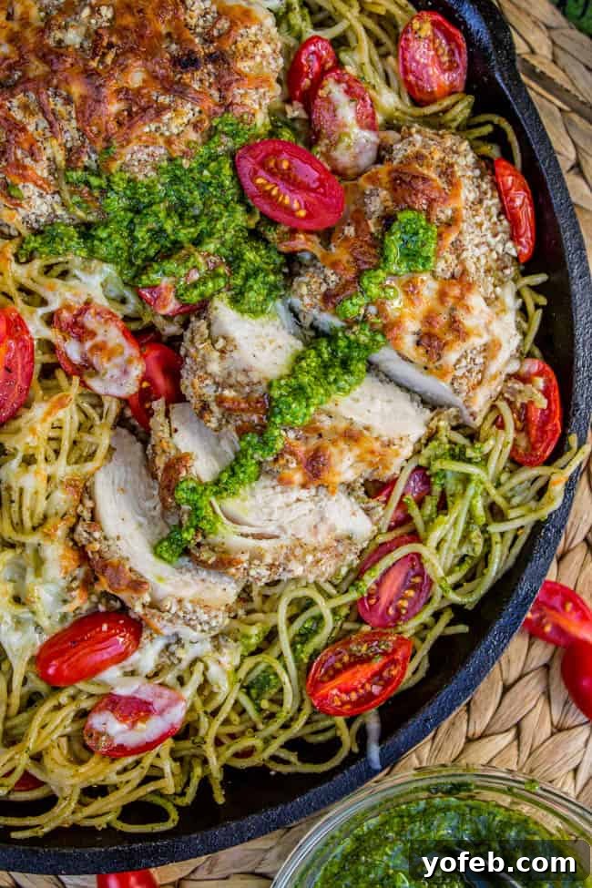 Golden Almond Chicken and Zesty Pesto Pasta 2 Crispy Almond-Crusted Chicken with Homemade Basil Pesto Pasta