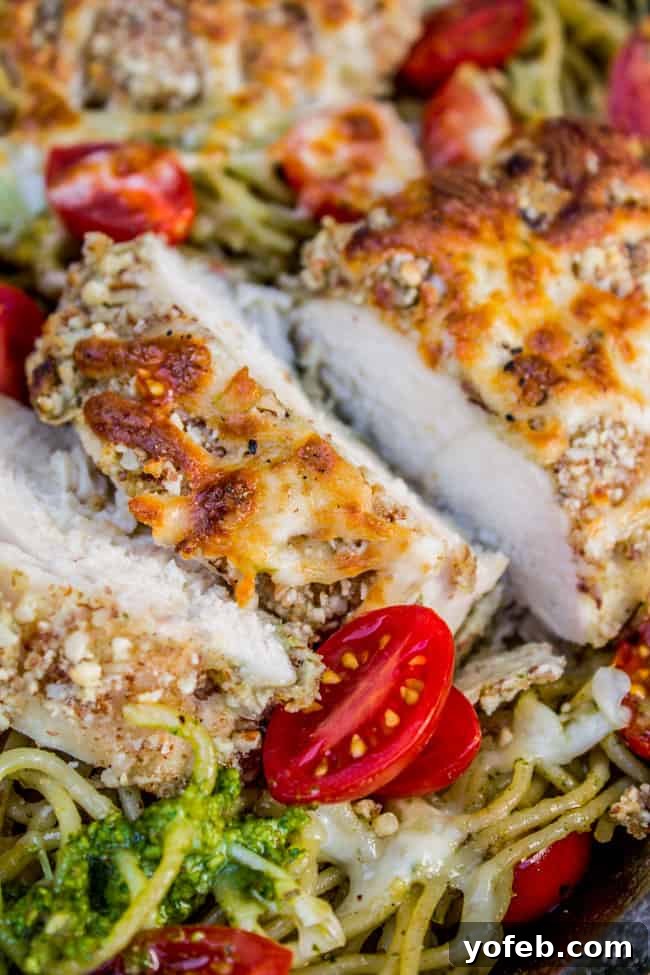 Golden Almond Chicken and Zesty Pesto Pasta 11 Delicious Plated Almond-Crusted Chicken and Pesto Pasta