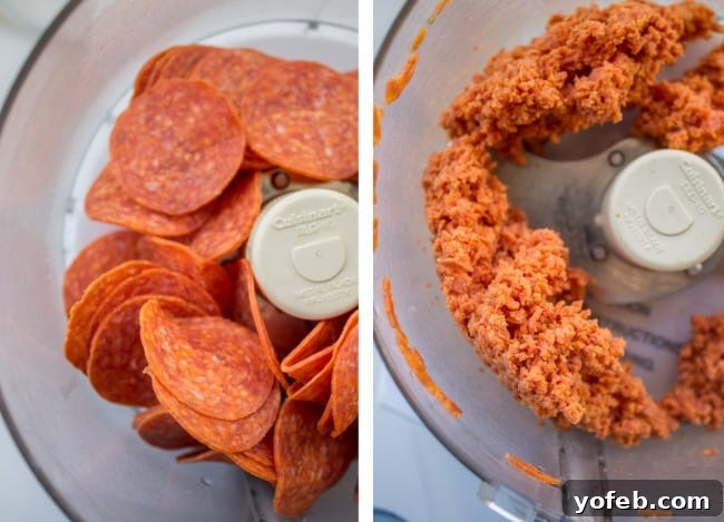 Zesty Pepperoni Meatballs 5 Ingredients for Pepperoni Meatballs on a cutting board