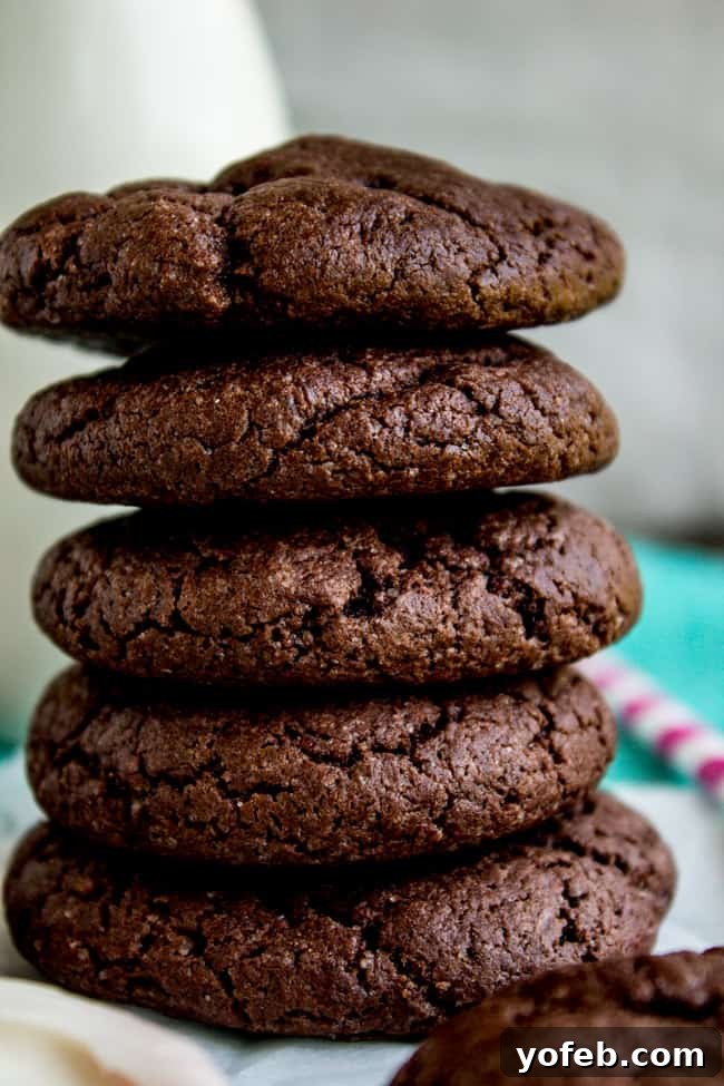 Homemade Cake Mix Oreos with Cream Cheese Filling 6 A closer look at the rich, dark chocolate cake mix cookies
