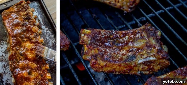 Nana's Irresistible Fall-Off-The-Bone Ribs with Barb's Signature Barbecue Sauce 9 A collage showing the transformation of Nana's Ribs: from raw, to seasoned, to oven-roasted, and finally grilled