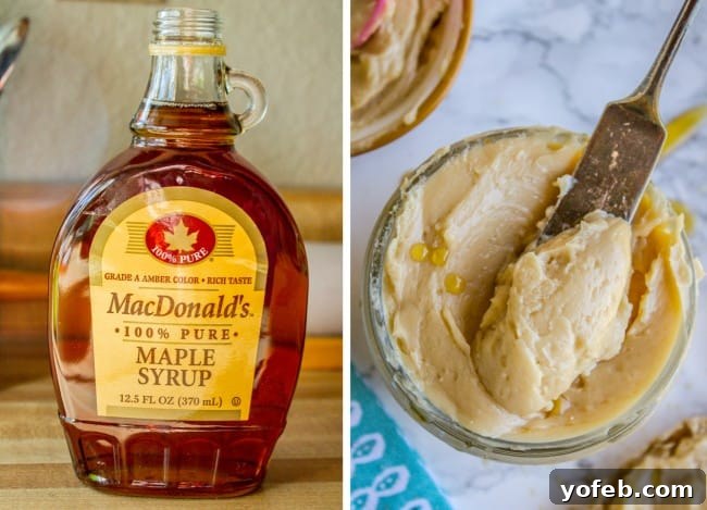 Quick Whipped Maple Butter 6 A glass bottle of pure maple syrup, emphasizing the quality ingredient needed for homemade maple butter.