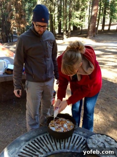 Cheesy Pepperoni Crescents 8 Baked cinnamon rolls with a drizzle of glaze, a simple but delicious camping breakfast.