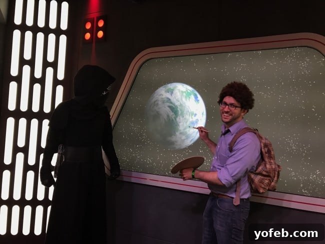 Spiced Apple Custard Pie with Cinnamon Streusel 6 Bob Ross costume at Disneyland, with Kylo Ren