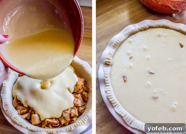 Spiced Apple Custard Pie with Cinnamon Streusel 9 Filling an apple pie with custard