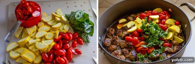 Italian Sausage Pasta Recipe Step by Step Italian sausage links, perfectly sliced into coins, are carefully arranged in a hot skillet with olive oil, ready to be seared to a golden brown.