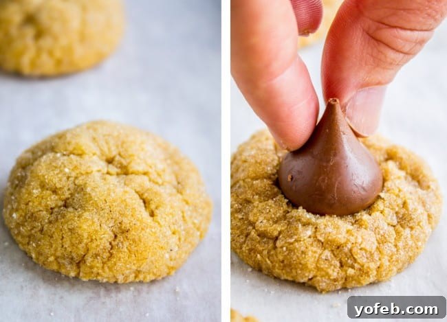 Pumpkin Peanut Butter Blooms 3 A hand reaching for a freshly baked Peanut Butter Pumpkin Blossom cookie, highlighting its small, inviting size and golden color