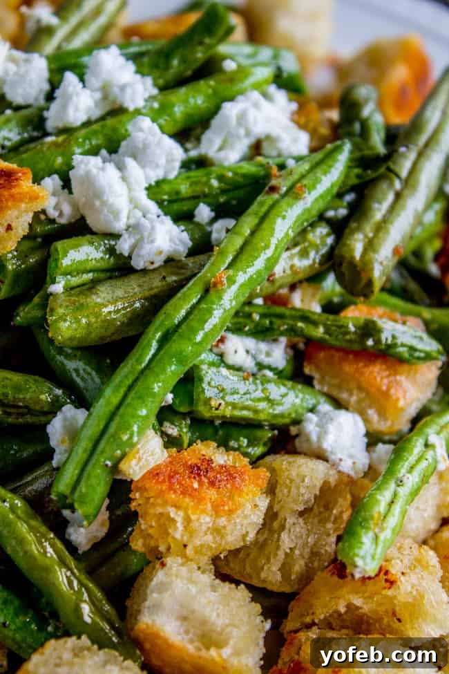 Roasted Garlic Green Beans with Fried Sourdough from The Food Charlatan