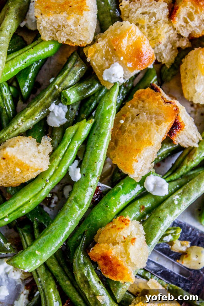 Garlic-Roasted Green Beans with Golden Sourdough Crisps 2 Roasted Garlic Green Beans with Fried Sourdough and Goat Cheese from The Food Charlatan