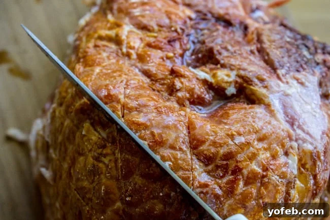 Succulent Roasted Ham with Sweet and Tangy Cranberry Dijon Glaze 7 how to score a ham with a knife