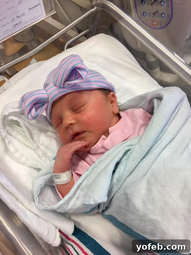 The Ultimate Brown Butter Chocolate Chip Cookies 3 Newborn baby girl, Valentine, sleeping peacefully in a hospital crib, wrapped in a white blanket.