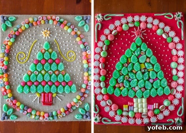 Family Crafted Candy Christmas Trees for Holiday Decor. Learn how to make your own Candy Christmas Tree craft to deck the halls this year! Get some felt and burlap and a TON of old fashioned candy and start glueing away. My mother-in-law still has the one she made 30 years ago! #christmas #tree #candy #oldfashioned #homemade #christmastree #holidays #candycrafts Family Crafted Candy Christmas Trees for Holiday Decor
