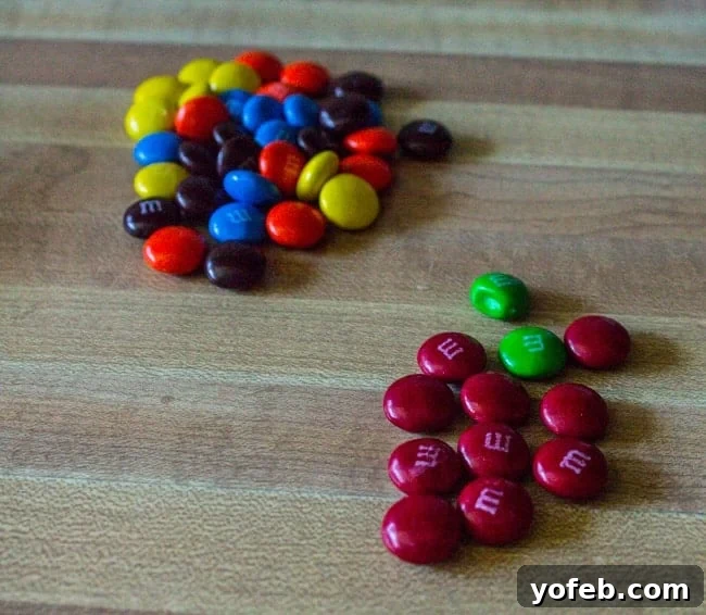 Irresistible Holiday Chex Treat 2 Vibrant red and green M&M's, a key ingredient for festive Christmas Chex Mix.