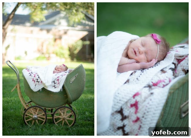 Precious Newborn Photo: Baby Valentine in a Vintage Carriage Adorable newborn baby Valentine in an antique baby buggy