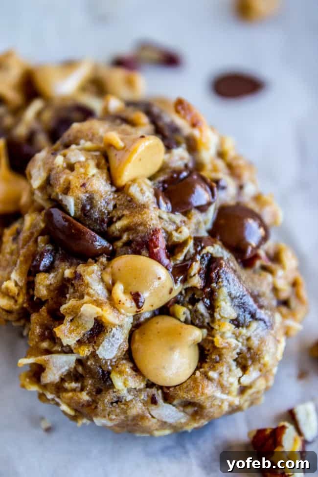 Lighter Lone Star Ranch Cookies 2 Delicious and healthy Skinny Texas Cowboy Cookies from The Food Charlatan, packed with oatmeal, coconut, bran flakes, and pecans, with no sugar or white flour.