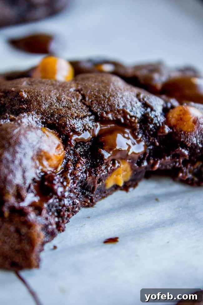 Irresistible Double Chocolate Caramel Cookies 3 Close-up of a Warm Double Chocolate Caramel Cookie