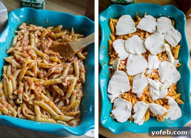 Supreme Cheesy Penne and Mozzarella Bake 8 Shredded fresh mozzarella ready to be incorporated into the cheesy penne bake